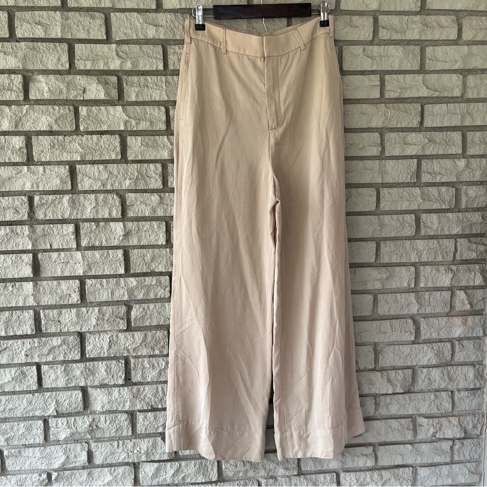 Zara High Rise Khaki Wide Leg Trousers Size Medium